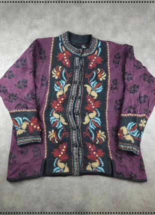 Gilet Cardigan Vintage 90s Tricot Épais Motif Floral Folklorique pull d'hiver col rond, Taille XL, marque: Vintage Dressing, état: Très bon état, taille: XL / 42 / 14, 18,00 €, 19,60 € Protection acheteurs incluse