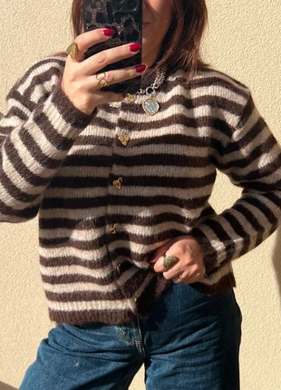 Gilet rayé chocolat et beige, tout doux – Chic & Confortable - TU convient jusqu’au XL, marca: In April 1986, estado: Novo com etiquetas, tamanho: Tamanho único, €38.00, €40.60 inclui Proteção do Comprador