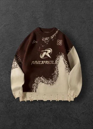 Knit Y2K Vintage motifs abstraits marron beige Taille M - american 90s old school, brand: Aesthetic, condition: Very good, size: M, €47.20, €50.26 includes Buyer Protection