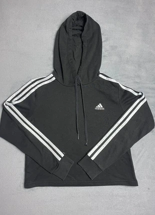 Sweat à capuche court Adidas - Cropped, à bandes blanches / 3 Stripes- Taille S, marque: adidas, état: Bon état, taille: S / 36 / 8, 10,00 €, 11,20 € Protection acheteurs incluse