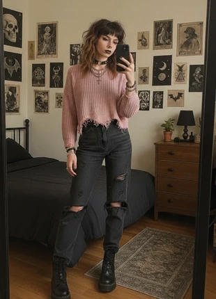 Pink Distressed Knit Sweater, marque: Bershka, état: Très bon état, taille: S / 36 / 8, 16,00 €, 17,50 € Protection acheteurs incluse