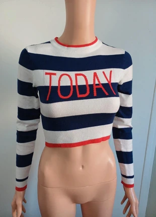🌊 Pull marinière crop top – Blanc, marine et rouge – Taille M – Shein, brand: Shein, condizioni: Ottime, taglia: M / IT 42 / EU 38, €5.95, €6.95 include la Protezione acquisti