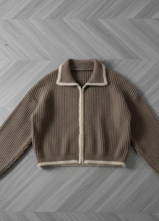 Cardigan zippé brun bordé beige, marque: Atelier Nord, état: Très bon état, taille: M / 38 / 10, 59,99 €, 63,69 € Protection acheteurs incluse