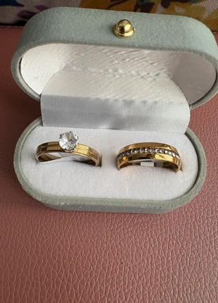2pcs 18k gold plated synthetic zirconia ring set new in velvet ring box, condition: New without tags, size: 19.8 mm / T½, £15.00, £16.45 includes Buyer Protection Pro