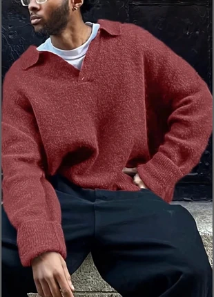 Pull homme hiver col oversize, coupe ample, tricot épais rouge bourgogne automne, marque: Vintage Dressing, état: Très bon état, taille: M, 40,00 €, 42,70 € Protection acheteurs incluse