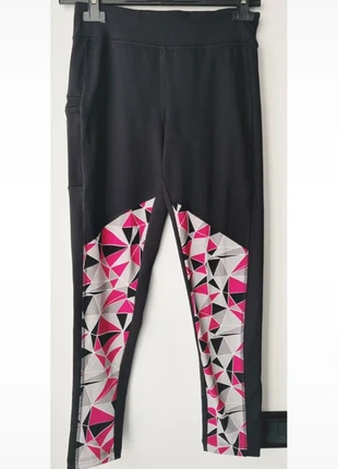 Leggings sportivi neri con fantasia geometrica rosa/grigia, brand: Crivit, condizioni: Nuovo senza cartellino, taglia: S / IT 40 / EU 36, €6.50, €7.53 include la Protezione acquisti