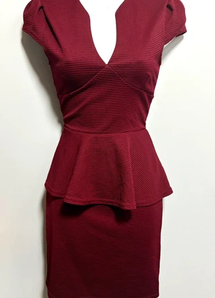 Evita Burgundy Peplum Bodycon Dress | Elegant Work to Evening Midi Look - Size 10, brand: Evita, condition: Very good, size: S / UK 8-10, £13.95, £15.35 includes Buyer Protection