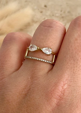 Bague ajustable dorée acier inoxydable double rang ligne de strass et zircons, marke: Boutique Parisienne, zustand: Sehr gut, größe: Größenverstellbar, 19,00 €, 20,65 € beinhaltet Vinted-Käuferschutz Pro