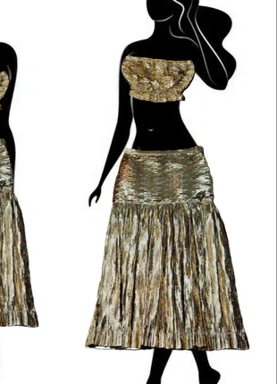 Vintage Completo Coordinato Top & Gonna Lunga - Oro Metallizzato Laminato, condizioni: Nuovo con cartellino, taglia: M / IT 42 / EU 38, €39.00, €41.65 include la Protezione acquisti