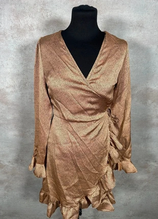 Robe Retro & Icone bronze satiné drapé volants manches longues taille S, marque: Retro & Icone, état: Neuf avec étiquette, taille: S / 36 / 8, 14,00 €, 15,40 € Protection acheteurs (Pro) incluse