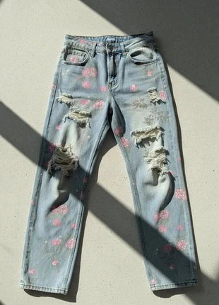 Jean Destroy Fleuri Bleu – Y2K / Grunge / Vintage / Streetwear, marca: Loft 92, estado: Muito bom, tamanho: M / 38 / 10, €49.90, €53.10 inclui Proteção do Comprador