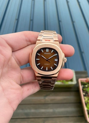 Montre Neuve Seiko Mod Nautilus or rose Bronze et Marron Automatique nh35 pour Homme et Femme, marque: Seiko, état: Neuf sans étiquette, taille: 39–42 mm, 137,50 €, 145,08 € Protection acheteurs incluse