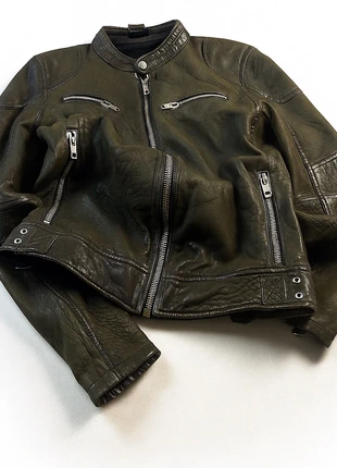 Veste en cuir gris vintage | style biker ajusté, merk: Vintage Dressing, staat: Heel goed, maat: XS, € 35,95, € 38,45 inclusief Kopersbescherming