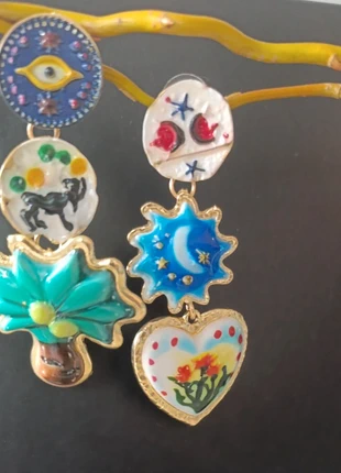 Boucles d'oreilles pendantes palmier oeil fleur, état: Neuf sans étiquette, 15,00 €, 16,45 € Protection acheteurs incluse