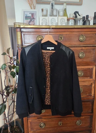 Blouson Sandro laine & cuir – doublure léopard – Taille 38, marca: Sandro, estado: Muy bueno, tamaño: M / 38 / 10, 100,00 €, 105,70 € Protección al comprador incluida