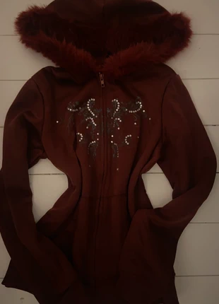 Red/burgundy y2k hoodie with gems + fur hood, brand: y2k, condition: New without tags, size: S / UK 8-10, £35.00, £37.45 includes Buyer Protection