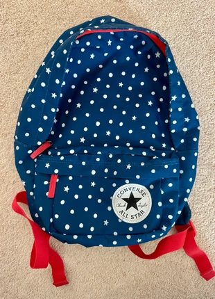 🎒 Converse All Star Navy Blue Backpack with White Stars & Red Straps, brand: Converse, condition: Very good, £5.00, £5.70 includes Buyer Protection
