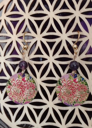 Boucles d'oreilles neuves fleurs doré et perles en améthyste, marca: lithotherapie, estado: Novo sem etiquetas, €10.00, €11.20 inclui Proteção do Comprador Pro