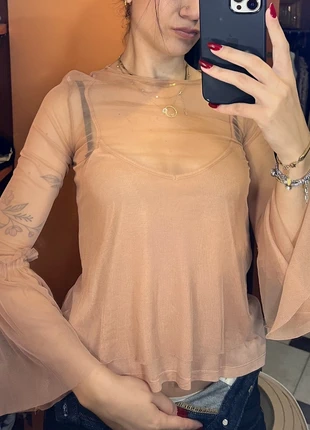 Blusa trasparente rosa antico con canottiera coordinata – Pull&Bear - Taglia S, marke: Pull & Bear, zustand: Sehr gut, größe: S / 36 / 8, 3,00 €, 3,85 € inklusive Vinted-Käuferschutz