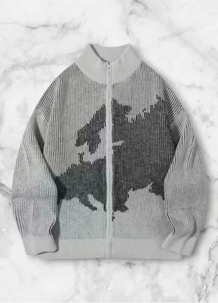 Veste zippée grise à motif abstrait noir et blanc, taille M, style streetwear artistique, marke: y2k, zustand: Sehr gut, größe: M, 50,00 €, 53,20 € beinhaltet Vinted-Käuferschutz Pro
