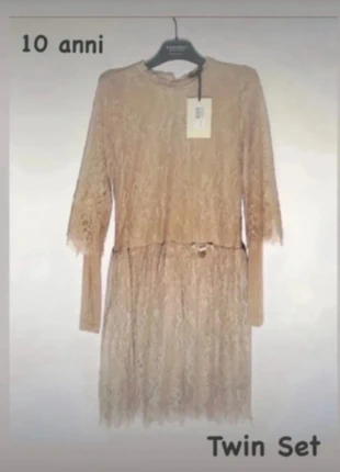 Abito corto in pizzo beige caramello 👗 bambina 10 anni Twin Set, marca: Twin Set, estado: Novo com etiquetas, tamanho: 10 anos / 140 cm, €69.00, €73.15 inclui Proteção do Comprador