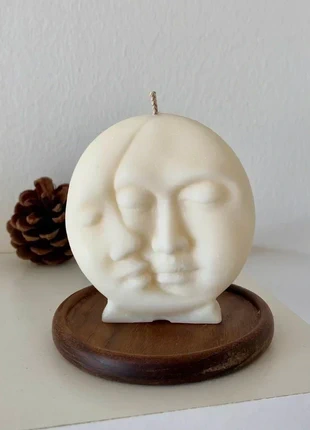 Bougie végétale parfumée ronde avec visages de lunes senteur encens, marque: Fait Main, état: Neuf avec étiquette, 5,90 €, 6,90 € Protection acheteurs incluse