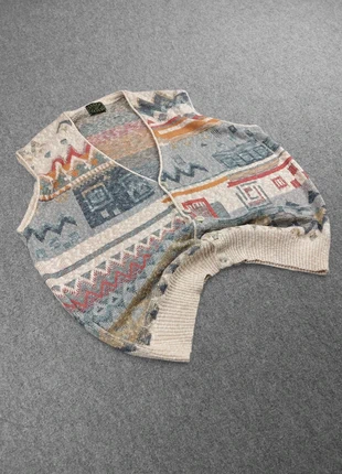 Cardigan Gilet sans Manches Vintage 80s en Maille Chiné Multicolore à Motifs Crazy 60% Coton (L), marke: Green Leaves, zustand: Sehr gut, größe: L, 23,00 €, 24,85 € beinhaltet Vinted-Käuferschutz Pro