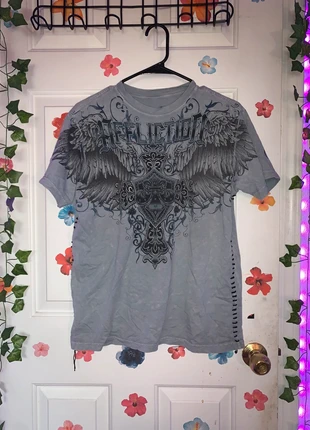 Blue Affliction shirt with a bold design, brand: Affliction, condition: Very good, size: S, $30.00, $32.20 includes Buyer Protection