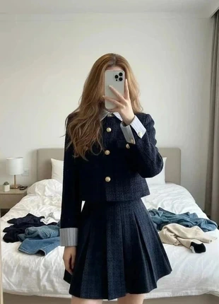 ensemble tailleur jupe plissée et veste tweed bleu marine #021, brand: académie Royale, condition: Very good, size: M / 38 / 10, €68.99, €73.14 includes Buyer Protection