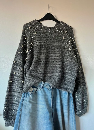 Pull manches longues gris avec perles en mohair taille unique, brand: Boutique Parisienne, condition: Very good, size: One size, €15.00, €16.45 includes Buyer Protection