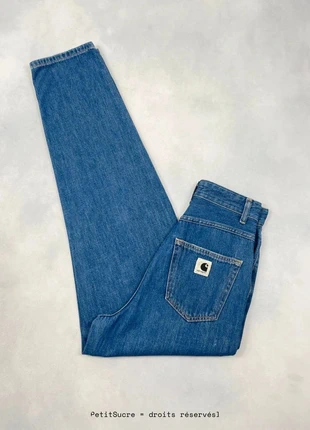 Jean Carhartt wip Bleu Marine Taille Haute Large modèle Stanley Pant - Taille XXS w22 #1811, marca: Carhartt, estado: Muito bom, tamanho: XXS / 32 / 4, €49.00, €52.15 inclui Proteção do Comprador Pro