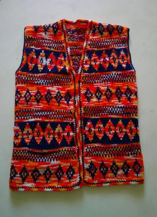 Gilet Tricoté Main Vintage 80s Pull Cardigan Baba Cool Hippie Psyche Hiver Seventies Unisexe, brand: tricoté main, condition: Good, size: XS / 34 / 6, €19.90, €21.60 includes Buyer Protection Pro