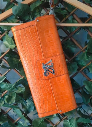 Kathy Van Zeeland Orange Faux Croc Clutch Wallet – Wristlet Bag 13”x6”, brand: Kathy van Zeeland, condition: Good, £6.95, £8.00 includes Buyer Protection Pro