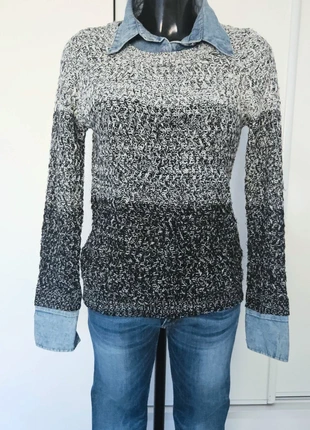 Pull femme hiver effet 2-en-1,
noir et blanc avec empiècements en jean intégrés,Chic girl, taille 38, marque: Chic Girl, état: Très bon état, taille: M / 38 / 10, 8,00 €, 9,10 € Protection acheteurs incluse