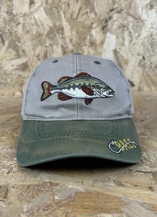Bass Fishing Hat Cap Adjustable Retro Embroidered Beige Green, condition: Satisfactory, size: One size, £9.99, £11.19 includes Buyer Protection