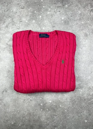 Pull Col V Tressé Torsadé Polo Ralph Lauren Taille M Femme Rose Logo Brodé Vert Coton #V6, marke: Ralph Lauren, zustand: Sehr gut, größe: M / 38 / 10, 60,00 €, 63,70 € beinhaltet Vinted-Käuferschutz Pro