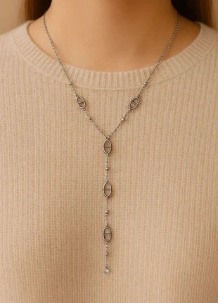 Collier en Y grain de café maille marine argenté acier inoxydable, marque: Perles rares, état: Neuf avec étiquette, 11,00 €, 12,25 € Protection acheteurs (Pro) incluse