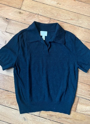 Haut bleue col polo – maille fine, merk: H&M, staat: Heel goed, maat: S / 36 / 8, € 7,00, € 8,05 inclusief Kopersbescherming