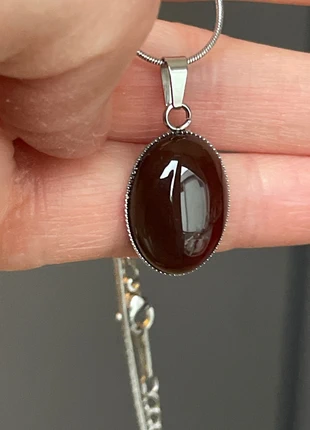 Burgundy/brown Agate stainless steel pendant necklace, état: Neuf sans étiquette, 7,50 €, 8,58 € Protection acheteurs incluse