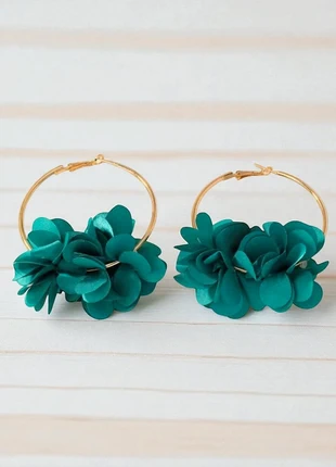Boucles d’oreilles créoles dorées & vert avec tissu, marca: Vintage Boutique, estado: Muito bom, €4.00, €4.90 inclui Proteção do Comprador