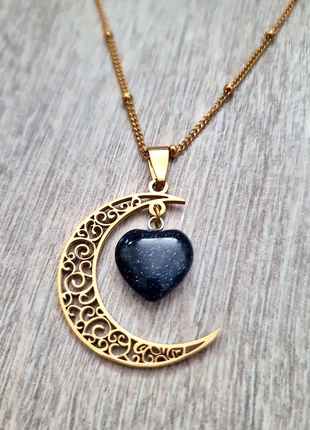 Pendentif cœur nuit étoilée avec pierre scintillante et lune dorée, astronomie, astrologie., marque: Celestal, état: Très bon état, 12,00 €, 13,30 € Protection acheteurs incluse