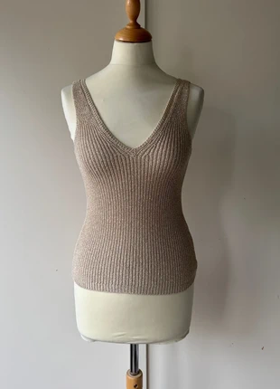 Vintage gold metallic knit tank top 34 36 beige ribbed chic festive, merk: Vintage Dressing, staat: Heel goed, maat: XS / 34 / 6, € 19,00, € 20,65 inclusief Kopersbescherming