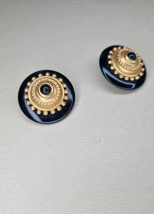 West Germany Earrings Clip On Vintage Signed Black Gold Tone Statement Round, brand: West Germany, condition: Very good, £9.99, £11.19 includes Buyer Protection