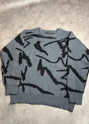 Pull chaud Y2K streetwear avec motifs abstraits gris foncé - Taille L, marca: Aesthetic, estado: Muy bueno, tamaño: L, 19,90 €, 21,60 € Protección al comprador incluida