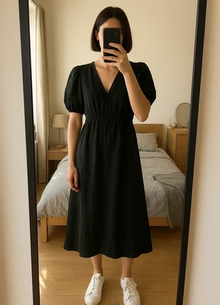 Robe Oysho noire taille M en lin mélangé manches bouffantes, marque: Oysho, état: Très bon état, taille: M / 38 / 10, 8,00 €, 9,10 € Protection acheteurs incluse