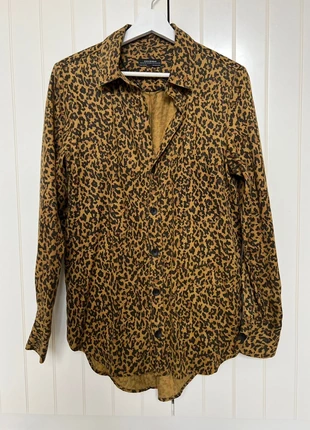 Zara premium collection blouse shirt top bruin leopard print kerst modest lange mouwen, merk: Zara, staat: Nieuw zonder prijskaartje, maat: S / 36 / 8, € 13,00, € 14,35 inclusief Kopersbescherming