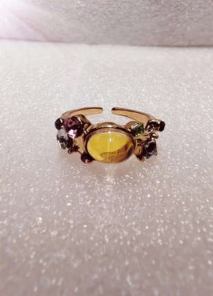 💍 Bague Dorée Acier Inoxydable – Pierre Centrale & Gemmes Multicolores, état: Neuf sans étiquette, taille: Ajustable, 4,90 €, 5,85 € Protection acheteurs incluse