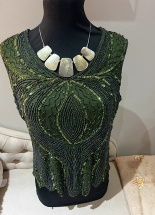 Vintage Y2K Green Beaded Sequin Tank Top size 10, brand: Vintage Dressing, condition: Very good, size: S / UK 8-10, £15.00, £16.45 includes Buyer Protection