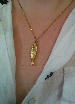 Poisson martelé 🌟 sardine 🌟 collier acier inoxydable réglable ajustable doré, marca: acier inoxydable, estado: Muito bom, €8.00, €9.10 inclui Proteção do Comprador Pro