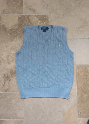 Pull col V sans manche Ralph Lauren - Homme L - Bleu clair logo crème - 100% soie, marque: Ralph Lauren, état: Très bon état, taille: L, 75,00 €, 79,45 € Protection acheteurs (Pro) incluse
